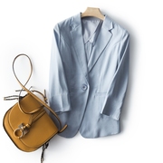 衬肤天蓝色一粒扣薄款纯色，外套2023清爽气质，七分袖西装小西服