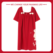 俞兆林睡裙女士夏季短袖纯棉可爱红色睡衣薄款休闲家居服连衣裙子