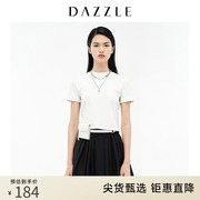 DAZZLE地素奥莱 白色立体印花弹力短款T恤上衣女2D3A7011B