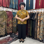 中国风立领t恤衫短袖民族，风套装女40-50岁妈妈旗袍女式桑蚕丝小衫