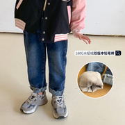 陈大猪女童加绒牛仔裤2023冬装，儿童洋气加厚铅笔，裤保暖长裤子