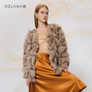 OZLANA长款圆领狐狸毛冬季皮草2023设计款皮毛一体外套上衣女