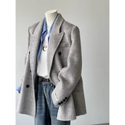 浅灰色小个子短款呢子大衣外套女2023年爆今年流行秋冬高级感