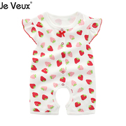 2021夏季纯棉婴儿连体衣，夏装0-1岁女宝宝，草莓开档衣服公主袖