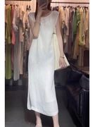 2024春夏季女装法式显瘦气质，女神范正式(范，正式)场合白色无袖连衣裙子