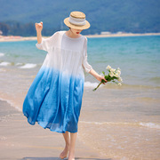 文艺棉麻女装夏季苎麻细皱肌理，感重工扎染，飘逸仙气清凉连衣裙