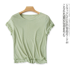 短袖蕾丝T恤  夏季新外贸女装时尚修身圆领套头纯色弹力上衣28953