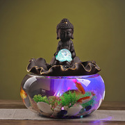 创意家用鱼缸弥勒佛摆件 中式禅意陶瓷流水器 鱼缸工艺摆件
