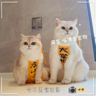 店小二宠物打工围裙猫咪狗狗，夏季防掉毛衣服可爱搞怪肚兜喵爸围嘴