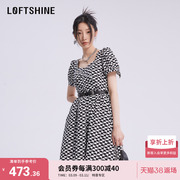 LOFTSHINE珞炫方领格子裙2024春季法式气质高腰显瘦复古短裙