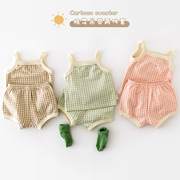 婴儿吊带背心短裤套装薄款夏季韩版男童女童宝宝睡衣家居服两件套