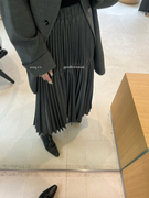 SukiiRED中长款压褶裙子女2024橡皮筋腰百褶黑色A字半身裙
