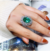 925拟真帕拉伊巴碧玺戒指时尚，个性纯银进口高碳钻霓虹，绿小众设计