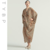 tybp新中式国风蝙蝠袖茧型连衣裙，女2024夏中长款，宽松显瘦裙子