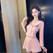 KTV夜场上班制服两件套女桑拿SPA足浴会所修身工作服连衣裙性感秋