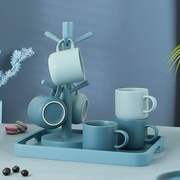 北欧ins简约陶瓷家用水杯具客厅，茶杯套装创意对杯轻奢喝水6杯木架