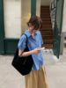 TG 韩系气质卷边短袖POLO领纯色衬衫上衣女2024夏季22467