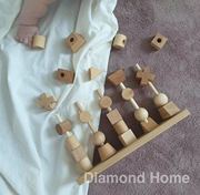 ins韩风原木制形状积木儿童，益智原色串珠，积木玩具儿童房装饰