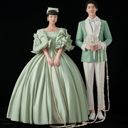 影楼主题拍照服装情侣写真，婚纱复古内景，摄影宫廷糖果绿色礼服