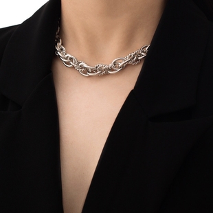 银色重工夸张项链女欧美小众复古高级感金属粗链条银饰颈链锁骨链