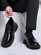 西装皮鞋男款春季英伦风商务正装学生增高休闲软底防水黑色大头鞋