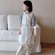 木西童品2024夏韩国版女童森系镂空针织短袖衫+白刺绣背心连衣裙