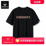 KERWATS/可维斯品牌英文字母潮牌印花v领t恤男夏季新疆棉黑色短袖