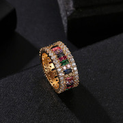 日韩时尚镶钻戒指七彩色锆石个性几何水晶指环饰品防过敏