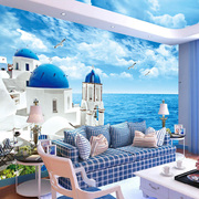 3d海洋宾馆主题墙布酒店，餐厅地中海风格墙纸山水，背景壁纸海景壁画