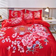 1.8夏季大红色结婚床上用品四件套米米双人婚庆天丝床单被套件24