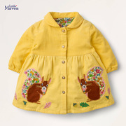 女童秋装连衣裙，2021纯棉灯芯绒中小童，外套洋气上衣黄色松鼠