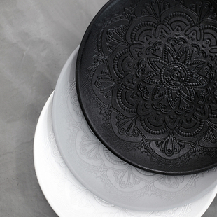 黑白灰水果盘拍照道具木质，图腾印花托盘样板间餐桌装饰果盘