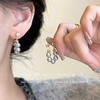 法式复古灰珍珠串珠耳环女生小众设计感高级耳钉2024耳饰