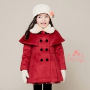女童棉服韩国南大门童装，2020冬季新女孩(新女孩，)斗篷夹棉加厚毛领毛呢大衣