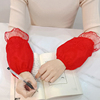 蕾丝袖套女短款可爱羽绒服，工作防污护袖学生，成人时尚简约秋冬红色