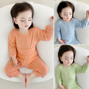 婴儿睡衣套装夏高腰(夏高腰，)护肚莫代尔冰丝中袖九分裤居家宝宝空调服薄款