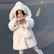 女童羊羔绒外套冬装洋气女宝宝夹棉加厚棉袄冬季毛毛兔耳朵大衣