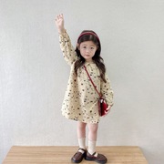 女童娃娃领碎花长袖连衣裙，2023秋季韩版洋气，女童森系公主裙子