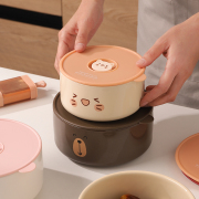陶瓷微波炉便当饭盒保鲜碗三件套圆形，带盖密封家用上班族汤碗创意