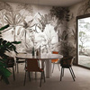 东南亚餐厅丛林动物壁纸热带雨林，墙纸欧式人物，复古芭蕉叶定制壁布