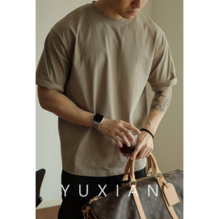 yuxian余闲凉感sorona科技，日系廓形宽松t恤重磅男士纯色短袖春夏