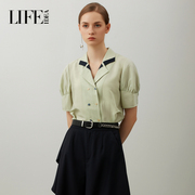 莱芙艾迪儿夏季品牌女装，通勤时尚纯色衬衫，上衣职业ol气质短袖