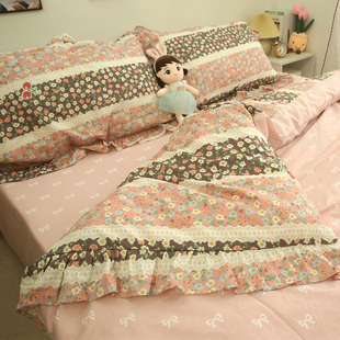 粉红少女心花边100%纯棉，四件套全棉公主，风三件套床单被套床上
