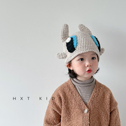儿童针织帽秋冬季搞怪牛角套头，帽子男童女童宝宝，冬天保暖毛线帽潮