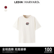 哈佛联名乐町休闲纯色上衣23秋季学院风短袖T恤C3CND3301