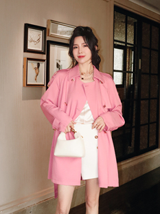 阿那亚玫瑰粉色气质名媛高级感时髦显白减龄中长款风衣外套女春夏
