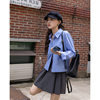 觅定韩版宽松蓝色长袖衬衫，女秋季设计感小众衬衣早秋学院风上衣