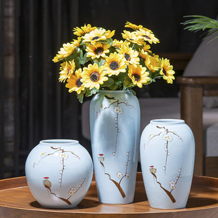 现代新中式花瓶家居电视柜，玄关摆件景德镇陶瓷，客厅干花插花装饰品