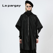 Lapargay纳帕佳2023秋冬新款女式黑色中长款外套休闲上衣风衣大衣