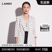 商场同款landi醋酸，印花西装外套女2023年夏季七分袖西服